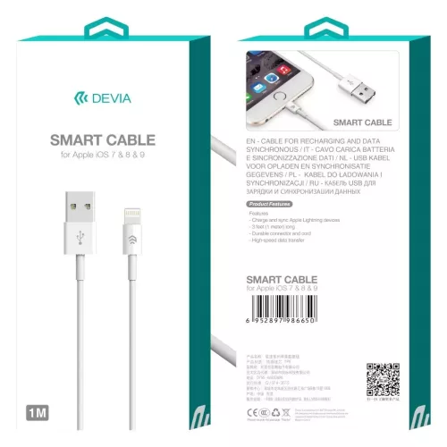 Devia USB To Lightning Kábel Fehér 1M