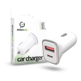   Dreamtech PD 18W FEHÉR Autós töltő Type-C + USB A csatlakozókkal