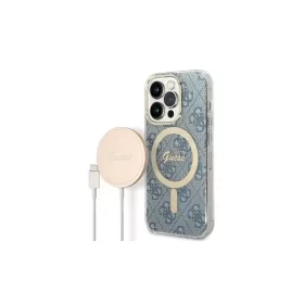   Guess csomag GUBPP14LH4EACSB - Guess MagSafe kék tok + Guess vezeték nélküli töltő Apple iPhone 14 Pro készülékhez