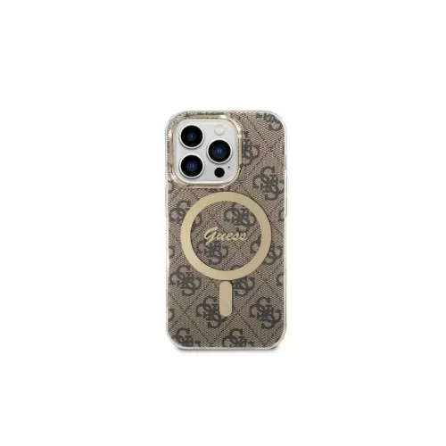 Guess csomag GUBPP14XH4EAC - Guess MagSafe barna tok + Guess vezeték nélküli töltő Apple iPhone 14 Pro Max készülékhez