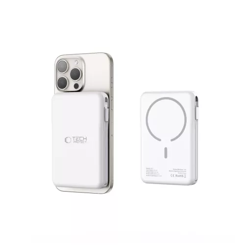 Tech-Protect PB31 Magsafe powerbank beépített kábelekkel 10000mAh fehér