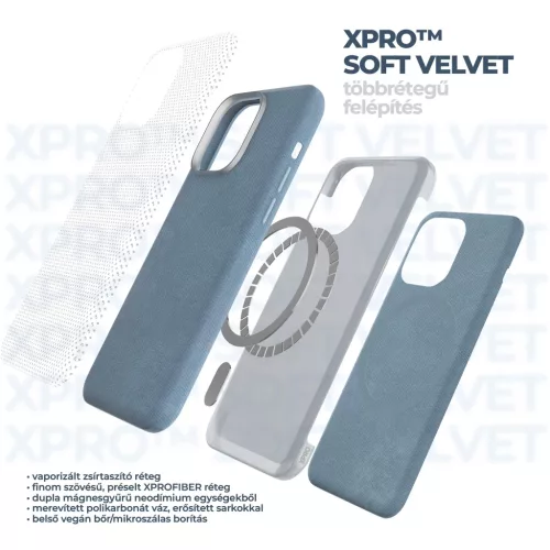XPRO™ Soft Velvet Magsafe tok Apple iPhone 16 Pro készülékhez - Kék