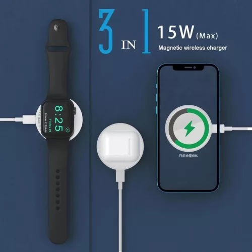 Xpro MagSafe 3in1 Univerzális Vezeték Nélküli Töltős Ujjgyűrű, 15W Fehér