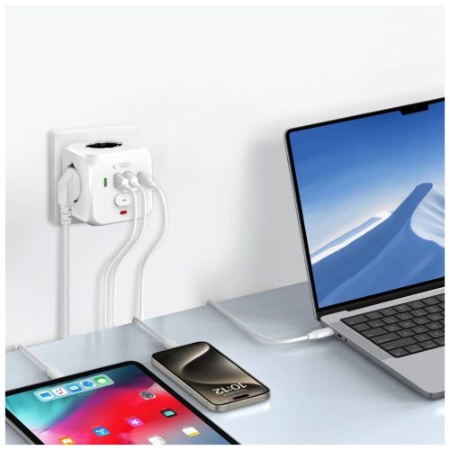 Tech-Protect PCL3X4 Power Socket elosztó - 2*USB-C + 2*USB-A + 3 hálózati töltőlyuk
