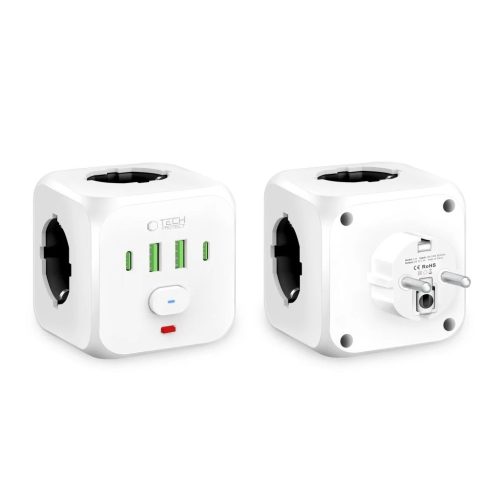 Tech-Protect PCL3X4 Power Socket elosztó - 2*USB-C + 2*USB-A + 3 hálózati töltőlyuk