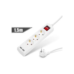 Delight 3-as elosztó kapcsolóval 1.5M + 2*USB-A aljzattal