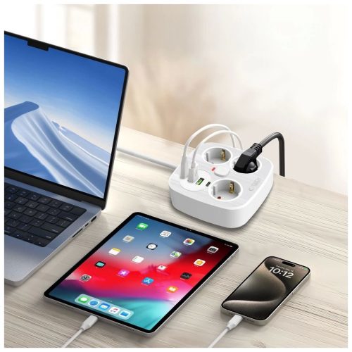 Tech-Protect PCS3X4 Power Strip elosztó 2*USB-C+2*USB-A 2M fehér