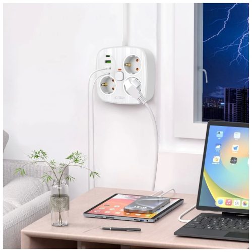 Tech-Protect PCS3X4 Power Strip elosztó 2*USB-C+2*USB-A 2M fehér