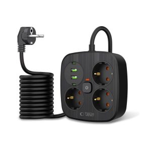   Tech-Protect PCS3X4 Power Strip elosztó 2*USB-C+2*USB-A 2M fekete