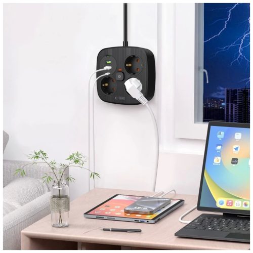 Tech-Protect PCS3X4 Power Strip elosztó 2*USB-C+2*USB-A 2M fekete