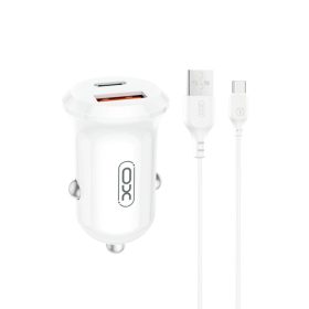   XO CC69 autós töltő szett 1*USB-A + 1*USB-C PD30W fehér, USB-C kábellel