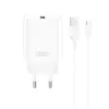 XO CE33 Fehér Hálózati Töltő szett QC 18W 1*USB-A + USB-C kábellel	