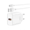 XO CE33 Fehér Hálózati Töltő szett QC 18W 1*USB-A + USB-C kábellel	