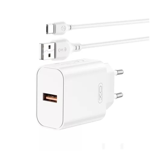 XO CE33 Fehér Hálózati Töltő szett QC 18W 1*USB-A + USB-C kábellel	