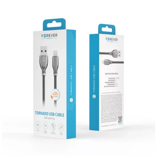 Forever Tornado USB–Lightning kábel 1,0 m 3A fekete