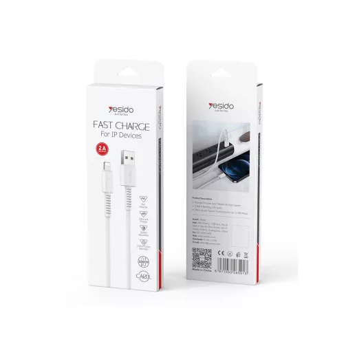YESIDO CA120 18W USB/Lightning kábel Lightning portos készülékekhez 1M PVC 2A fehér