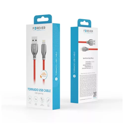 Forever Tornado USB–Lightning kábel 1,0 m 3A piros