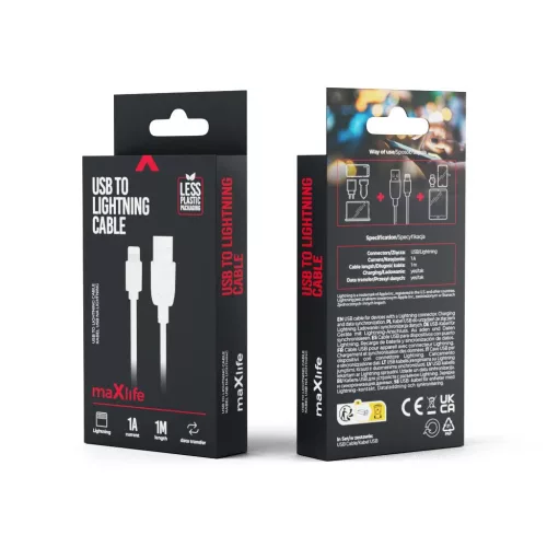 Maxlife USB–Lightning kábel 1,0 m 1 A fehér