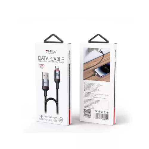 YESIDO CA129L 12W TYPE-C/LIGHTNING 1,2M 2A kábel fekete
