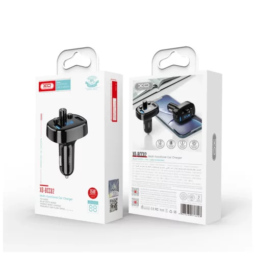 XO BCC02 FM-adó és Bluetooth MP3 autós töltő 15W fekete