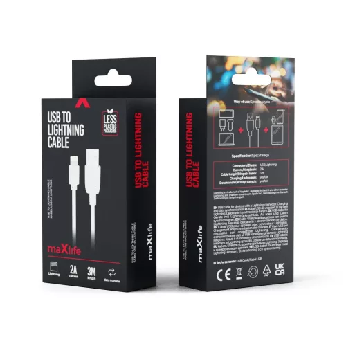 Maxlife USB–Lightning kábel 3,0 m 2A fehér