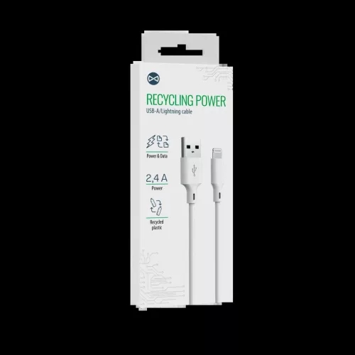 Forever újrahasznosított USB-A - Lightning kábel 1,5 m 2,4 A HDKR12-AL-00 fehér