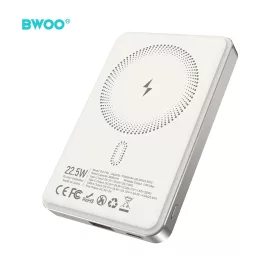   BWOO P82 BO hordozható akkumulátor 10000 mAh 15 W vezeték nélküli töltéssel világosszürke