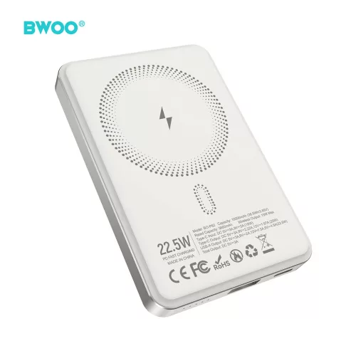 BWOO P82 BO hordozható akkumulátor 10000 mAh 15 W vezeték nélküli töltéssel világosszürke