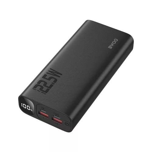 BWOO 22,5 W 20000 mAh külső akkumulátor LCD kijelzővel, fekete