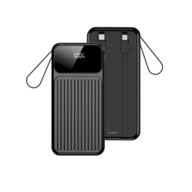   Maxlife külső akkumulátor MXPB-06 10000 mAh beépített kábelekkel PD QC 22,5 W fekete