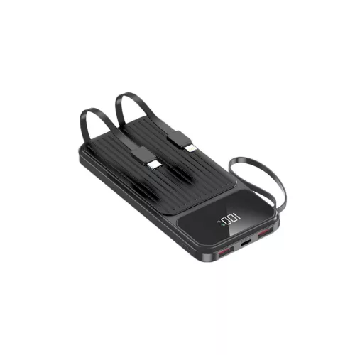 Maxlife külső akkumulátor MXPB-06 10000 mAh beépített kábelekkel PD QC 22,5 W fekete