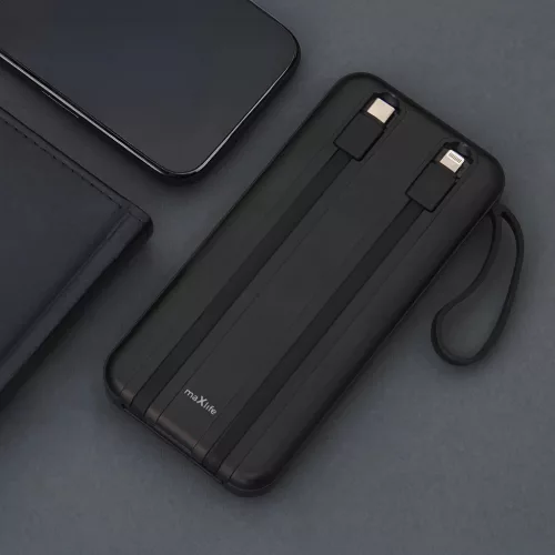 Maxlife külső akkumulátor MXPB-06 10000 mAh beépített kábelekkel PD QC 22,5 W fekete