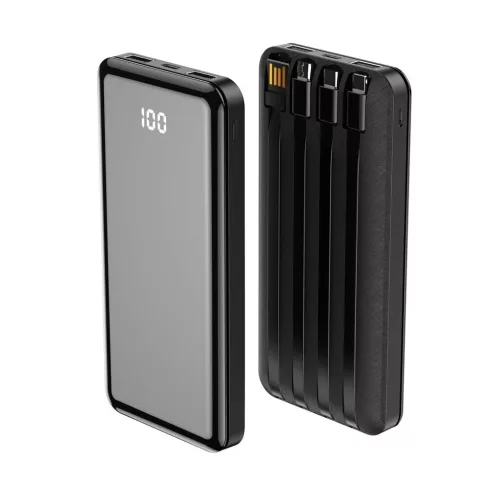 Forever külső akkumulátor TB-411 ALLin1 10000 mAh USB-C + Lightning + microUSB kábelekkel fekete