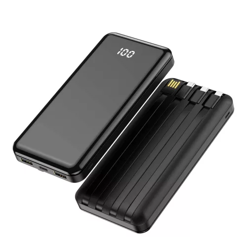 Forever külső akkumulátor TB-411 ALLin1 10000 mAh USB-C + Lightning + microUSB kábelekkel fekete