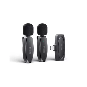   YESIDO KR14 MEMS vezeték nélküli mikrofon 2 db csíptetővel Lightning csatlakozóval (2,4 GHz), fekete