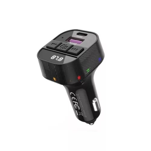 XO BCC17 FM-transzmitter Bluetooth MP3 autós töltő 30W + USB-C–USB-C kábel fekete