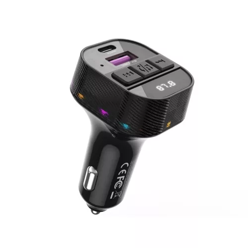 XO BCC17 FM-transzmitter Bluetooth MP3 autós töltő 30W + USB-C–USB-C kábel fekete