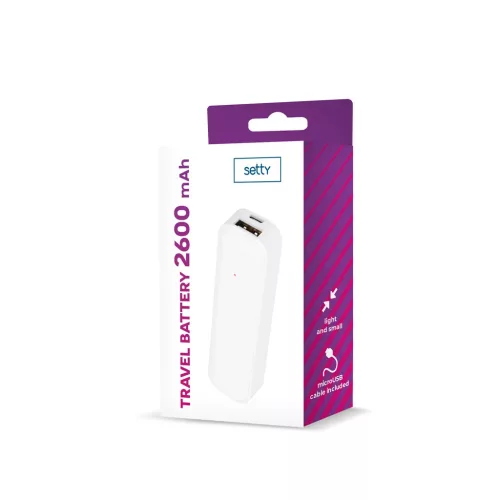 Setty mini külső akkumulátor 2600 mAh fehér