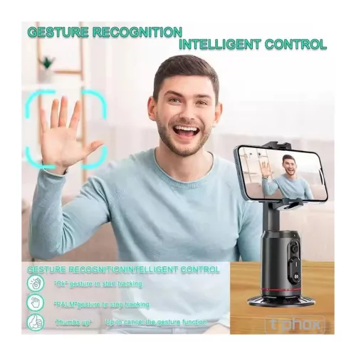 T-PHOX ICIRCLE 360°-os AI-alapú arckövetéses stabilizátor- és állványtartó, fekete