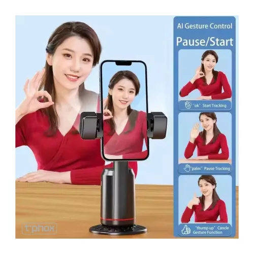 T-PHOX ICIRCLE 360°-os AI-alapú arckövetéses stabilizátor- és állványtartó, fekete