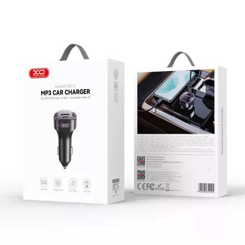 XO BCC12 Bluetooth MP3 FM-transzmitter és autós töltő 3,1A fekete
