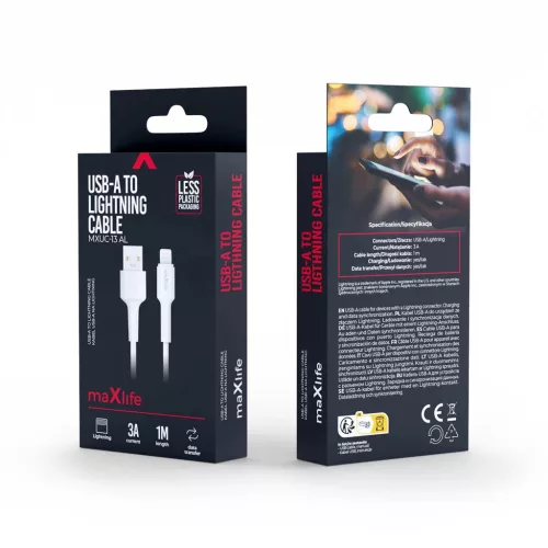 Maxlife MXUC-13 USB-A–Lightning kábel, 1,0 m, 3A, fehér