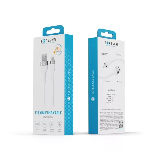 Forever rugalmas USB–Lightning kábel 1,0 m, 2,4 A, fehér