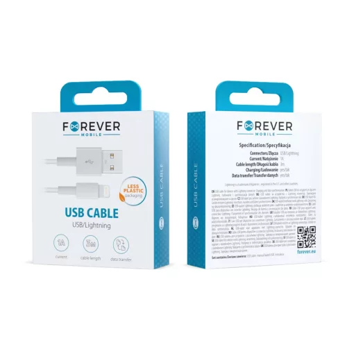 Forever kábel USB – Lightning 3,0 m 1A fehér