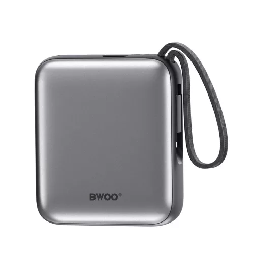 BWOO külső akkumulátor P74 22.5W 10000 mAh 2 beépített kábel (1 x USB-C, 1 x Lightning) fekete