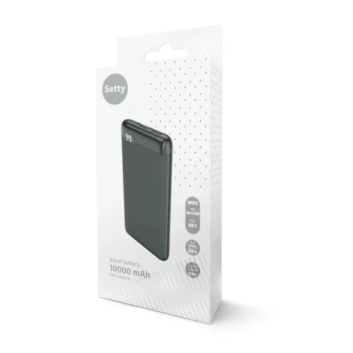 Setty hordozható akkumulátor 10000 mAh LCD SPBL-10 fekete