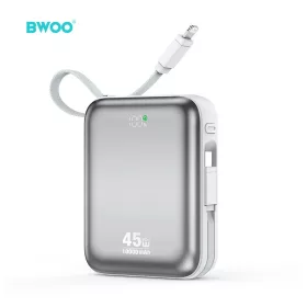   BWOO hordozható töltő P77 45W 10000 mAh USB-C és Lightning kábellel, szürke