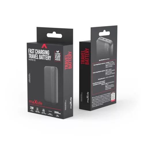 Maxlife külső akkumulátor MXPB-02 PD QC 20W 20000 mAh fekete