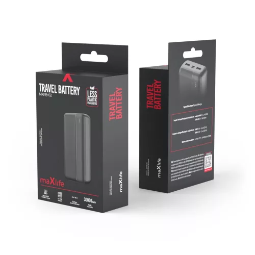 Maxlife hordozható töltő MXPB-02 30000 mAh fekete