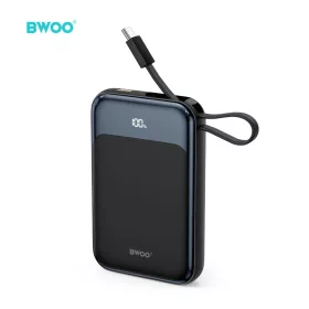   BWOO P80 PD 20W 10000 mAh külső akkumulátor USB-C kábellel és kijelzővel fekete
